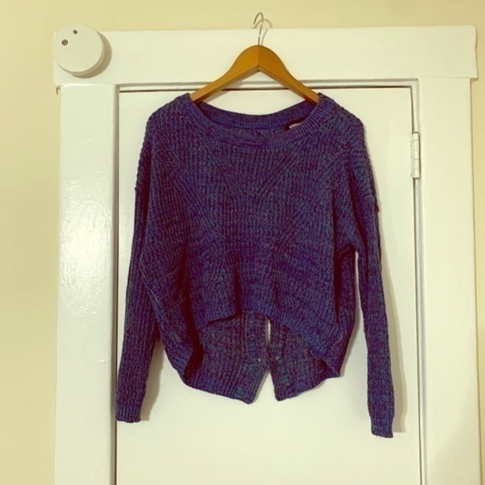 Express Blue Cable Knit Split Back Sweater Small - image 2